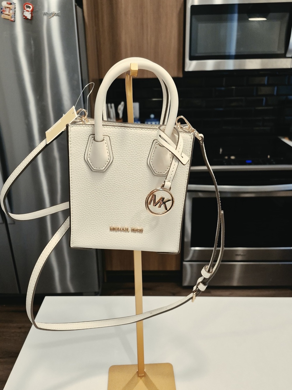 Michael Kors Ivory Mini Crossbody Bag with Gold MK Charm